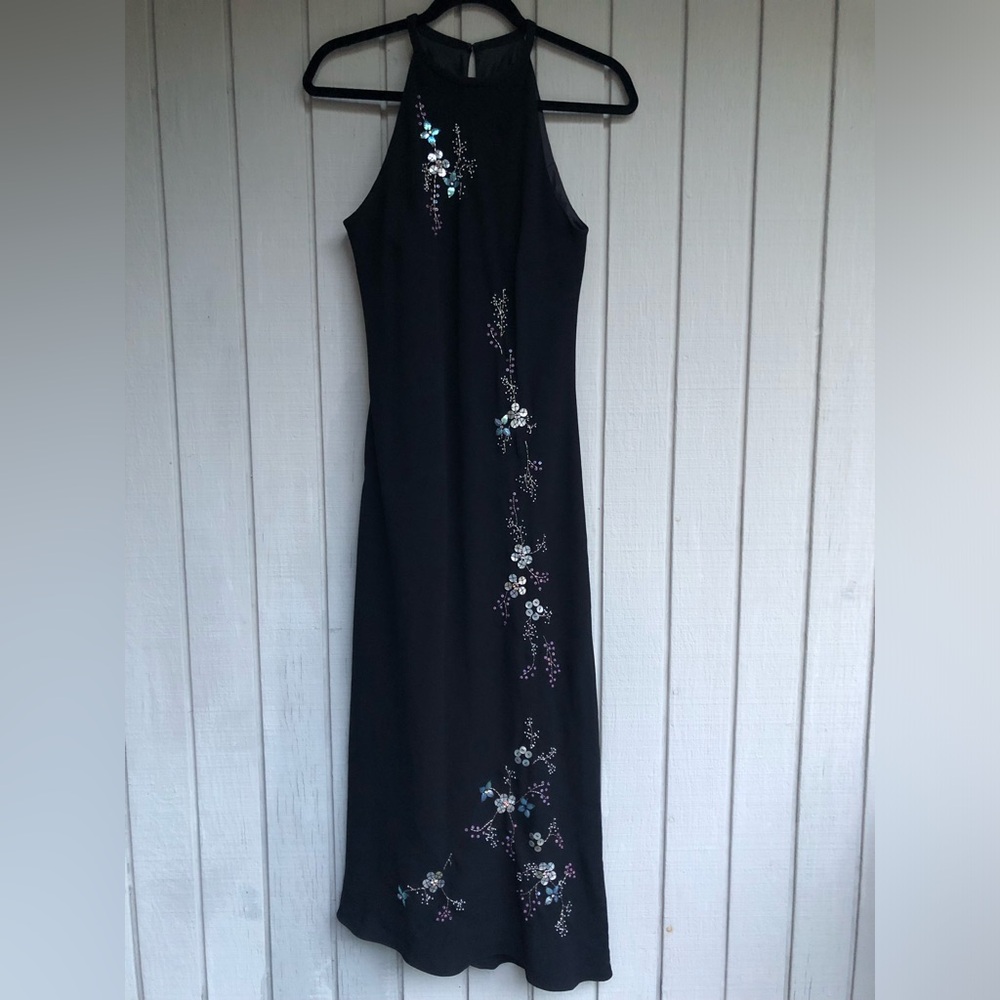 Jones New York Black Maxi Dress with Floral Embroidery
